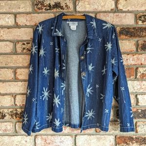 💠 100% Cotton Denim Shirt with Floral Pattern Hot Cotton Medium